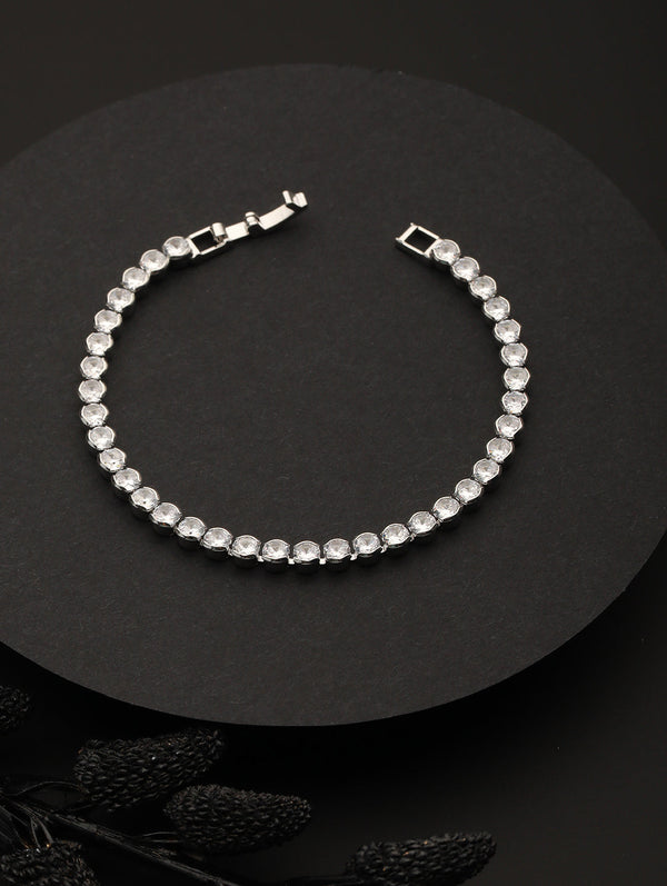 Round Link American Diamond Silver-Plated Bracelet | WOMENSFASHIONFUN