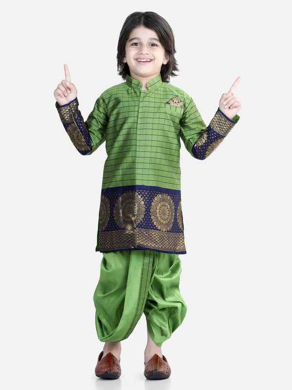 Full Sleeve Silk Border Dhoti Kurta for Boys- Greenwomensfashionfun