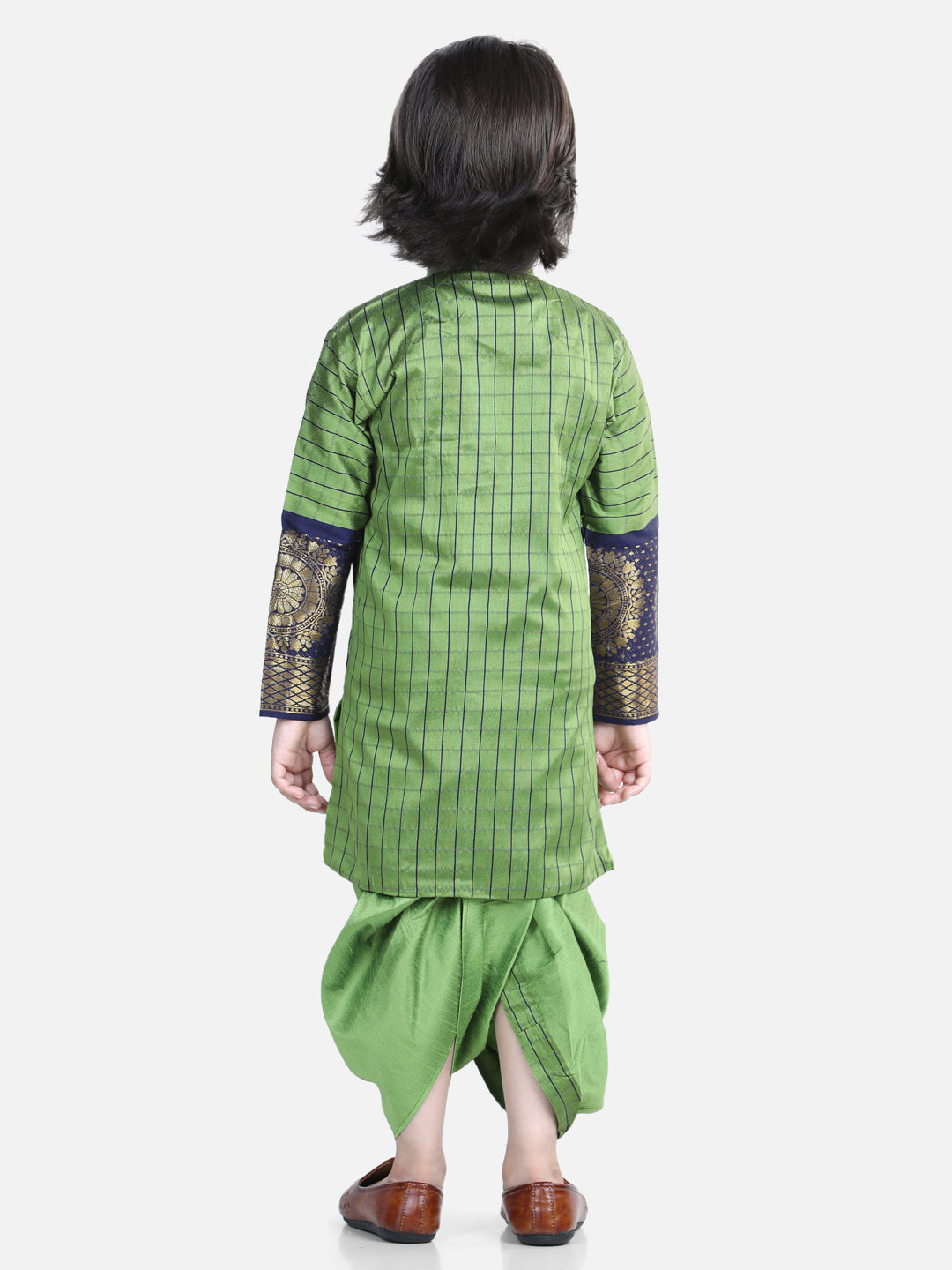 Full Sleeve Silk Border Dhoti Kurta for Boys- Greenwomensfashionfun