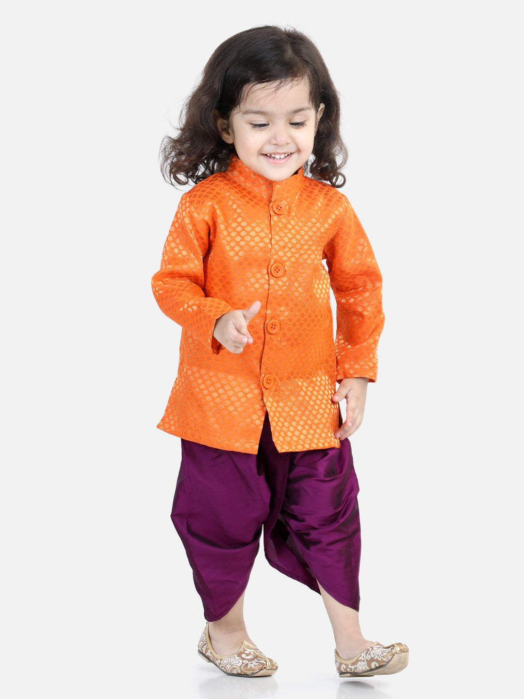 Jacquard Full Sleeve Sherwani Dhoti for Boys-OrangeWomensFashionFun.com