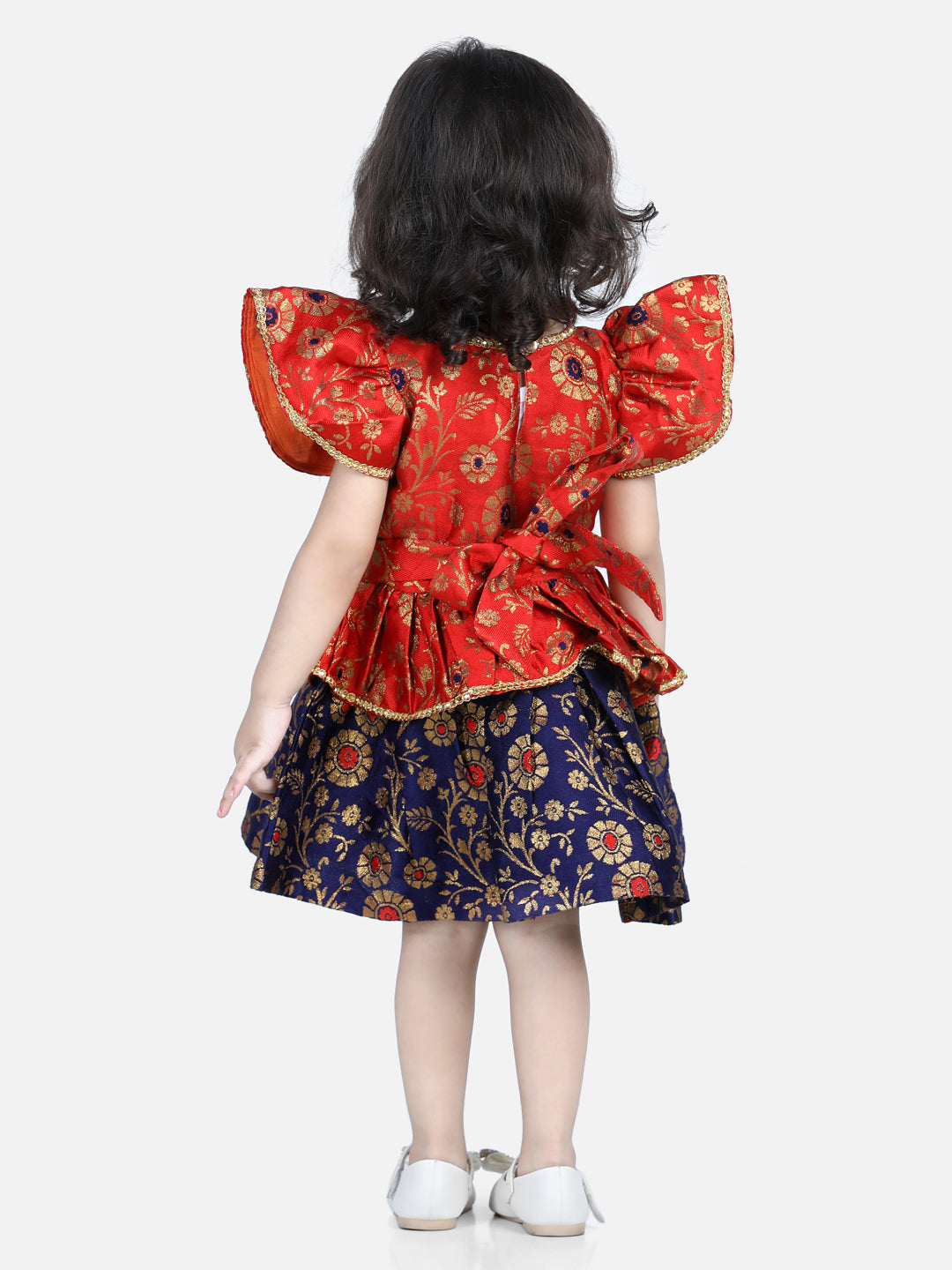 Jacquard Ruffle Sleeve Frock Party Dress for Girls-OrangeWomensFashionFun.com