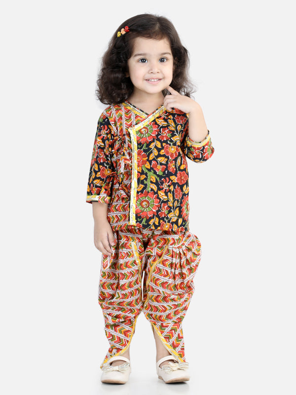 Front Open Pure Cotton Angrakha Top with Harem pant Co Ords Indo Western Clothing Sets- Black | WOMENSFASHIONFUN.