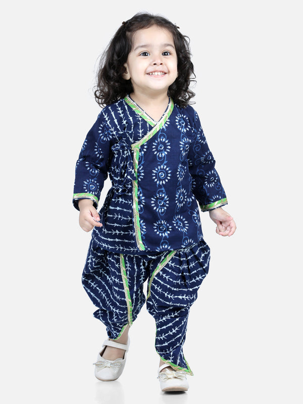 Front Open Pure Cotton Angrakha Top with Harem pant Co Ords Indo Western Clothing Sets- Indigo | WOMENSFASHIONFUN.
