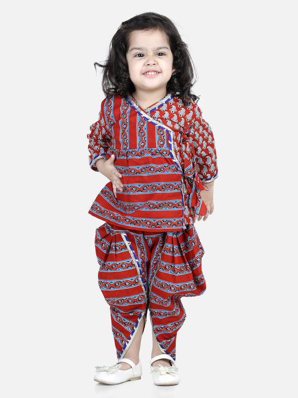 Front Open Pure Cotton Angrakha Top with Harem pant Co Ords Indo Western Clothing Sets- Red | WOMENSFASHIONFUN.