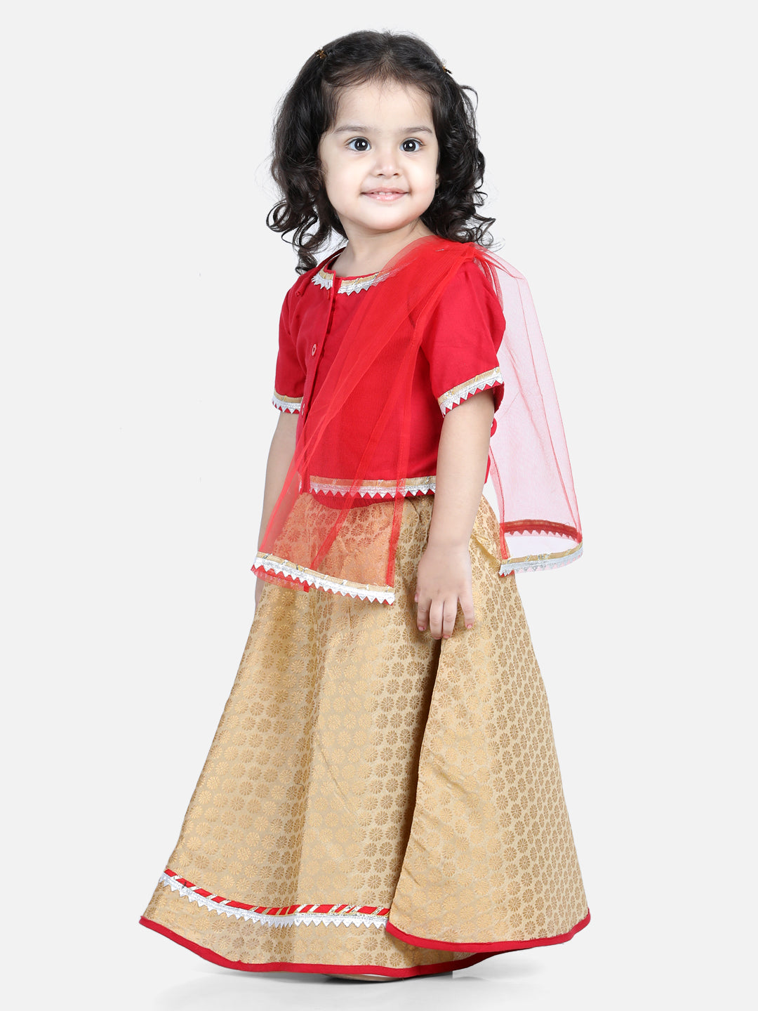 Front Open Cotton Top with Jacquard Lehenga for Girls- RedWomensFashionFun.com