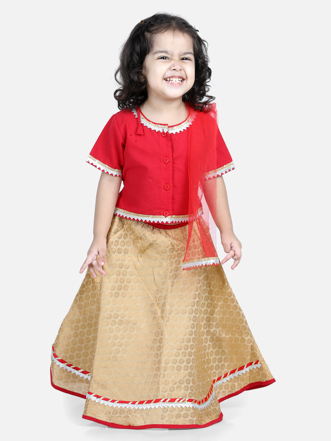 Front Open Cotton Top with Jacquard Lehenga for Girls- RedWomensFashionFun.com