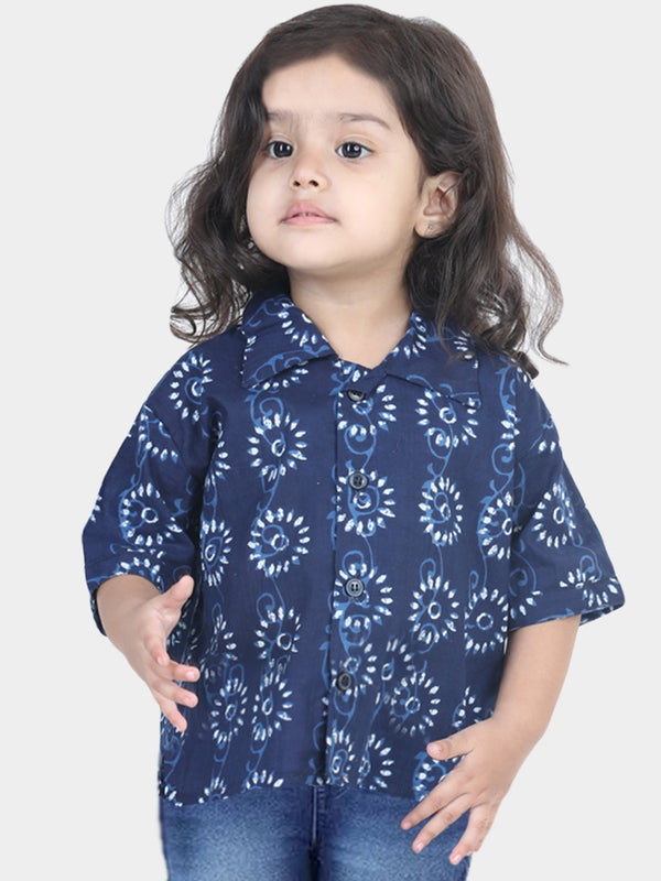 100% Pure Cotton Jaipuri Print Indo Western Shirt for Baby Boys- Indigo | WOMENSFASHIONFUN.