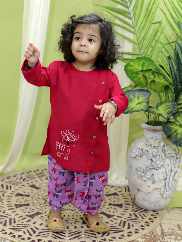 Ethnic festive Wear Embroidered Pure Cotton Kurta with Printed Dhoti for Boys- Purple | WOMENSFASHIONFUN.