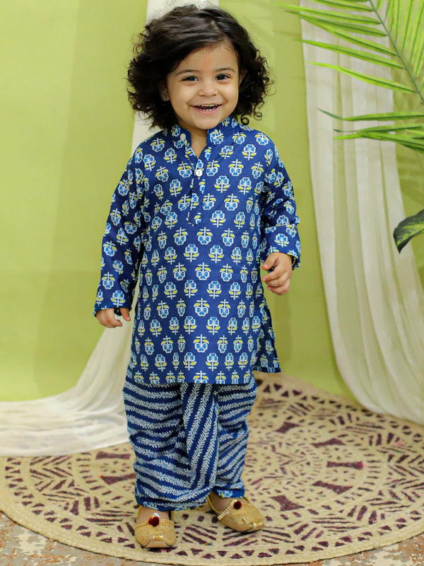 Infant Full Sleeve Pure Cotton Dhoti Kurta for baby Boys- Indigo | WOMENSFASHIONFUN.