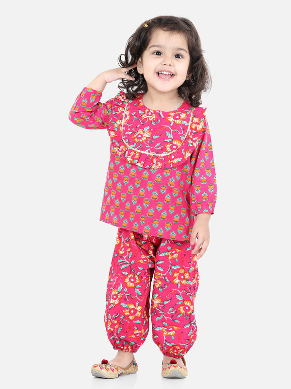 Girls Pure Cotton Printed Top Harem pant Indo Western Clothing Set - Pink | WOMENSFASHIONFUN.