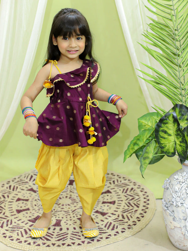 Chanderi Silk One Shoulder Peplum with Dhoti-Purple | WOMENSFASHIONFUN.