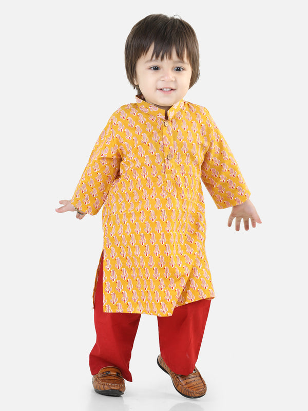 Pure Cotton Full Sleeve Kurta Pajama for Boys- Yellow | WOMENSFASHIONFUN.