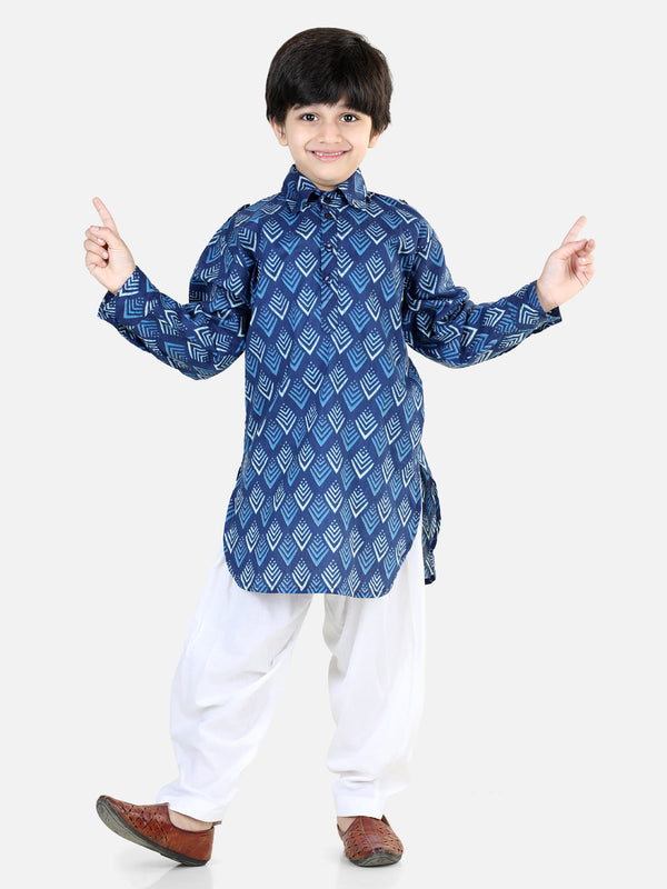 Printed Cotton Full Sleeve Pathani Salwar Set for Boys- Blue | WOMENSFASHIONFUN.