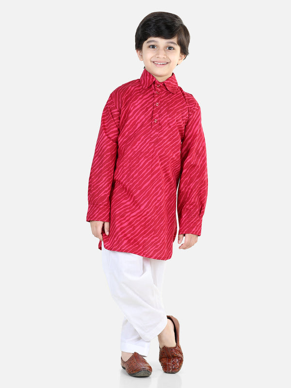 Printed Cotton Full Sleeve Pathani Salwar Set for Boys- Pink | WOMENSFASHIONFUN.