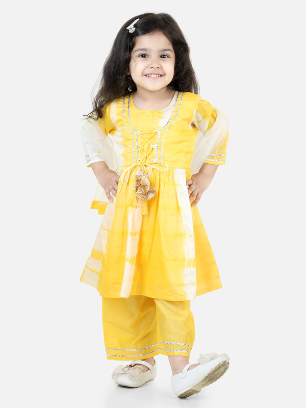 Hand Dyed Chanderi Silk Kurti Pant with Dupatta for Girls- Yellow | WOMENSFASHIONFUN.