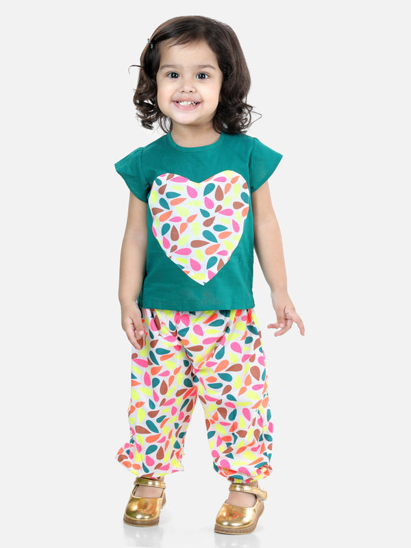 Girls Heart patch Pure Cotton Patch Top with Harem pant Indo Western Clothing Sets - Blue | WOMENSFASHIONFUN.