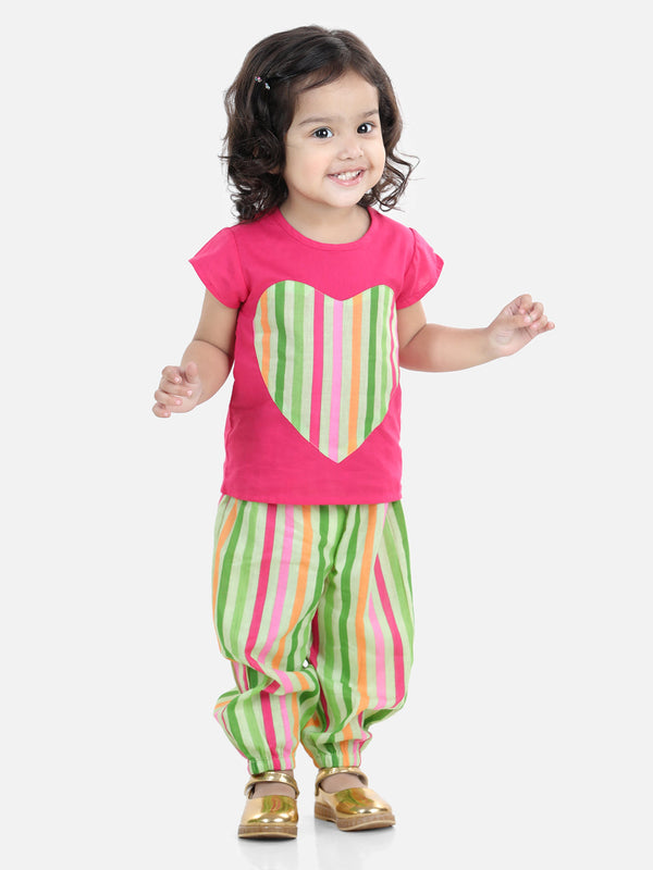 Girls Heart patch Pure Cotton Patch Top with Harem pant Indo Western Clothing Sets - Pink | WOMENSFASHIONFUN.