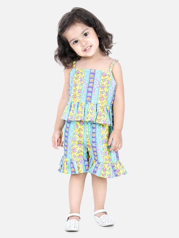 Spaghetti Cotton Top with Shorts for Girls Co Ords - Yellow | WOMENSFASHIONFUN.