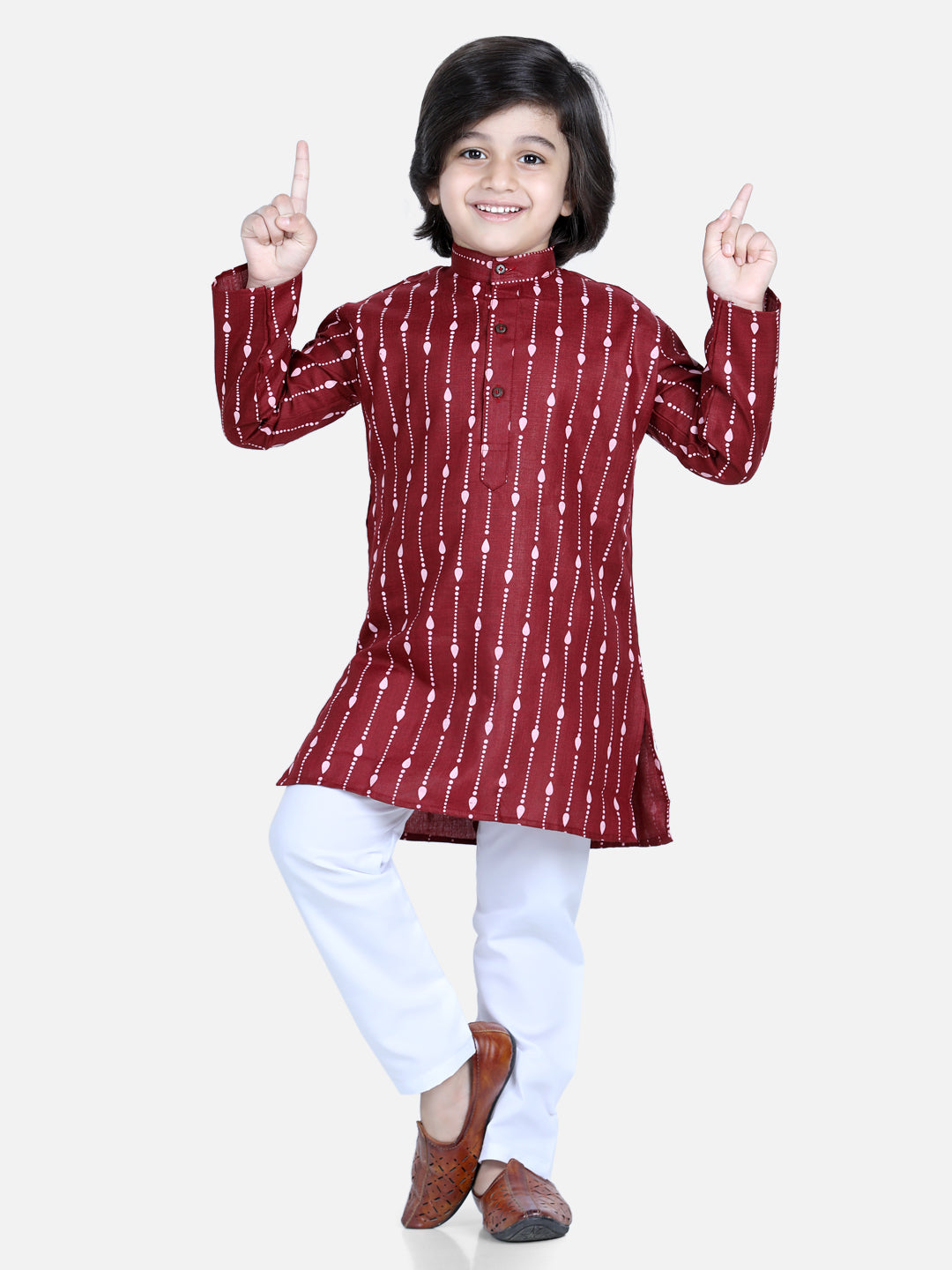 Printed Full Sleeve Cotton Kurta Pajama for Boys- Maroonwomensfashionfun