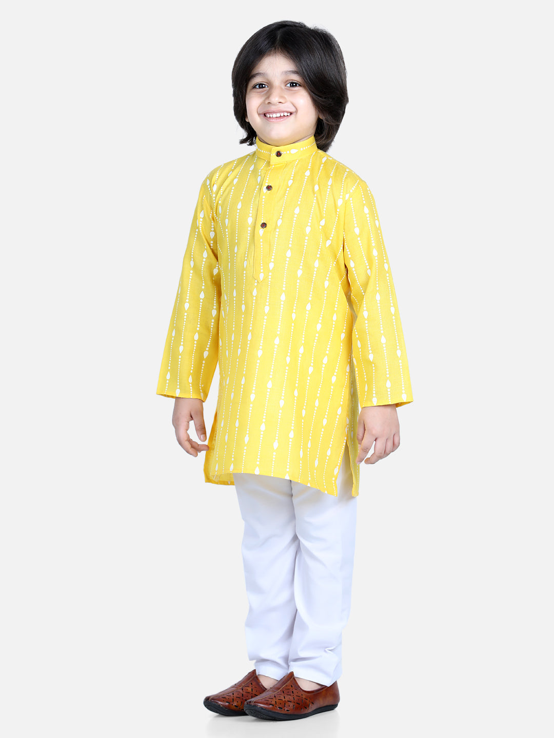 Printed Full Sleeve Cotton Kurta Pajama for Boys- Yellowwomensfashionfun