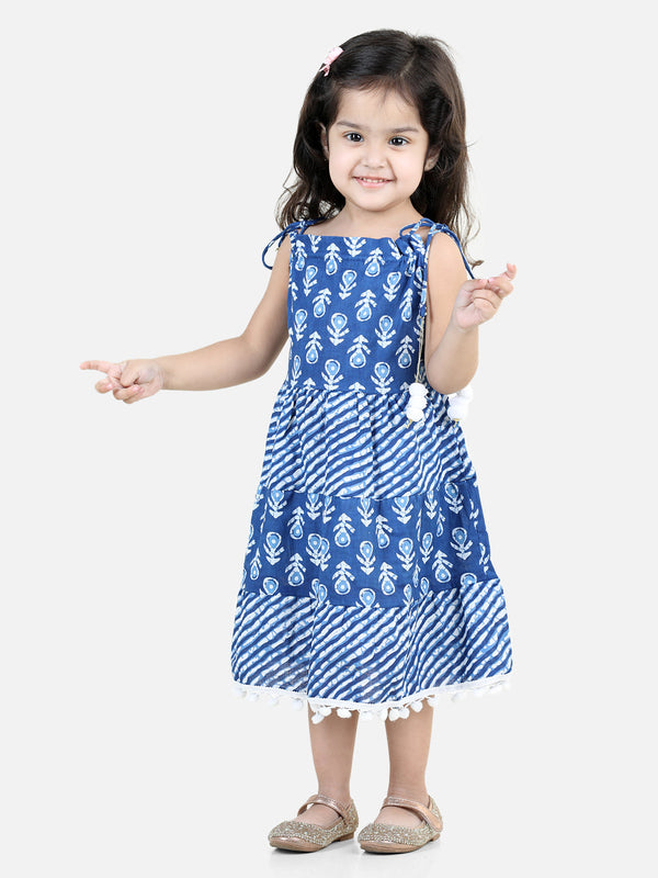 100% Cotton Printed Tier Frock for Girls- Blue | WOMENSFASHIONFUN.