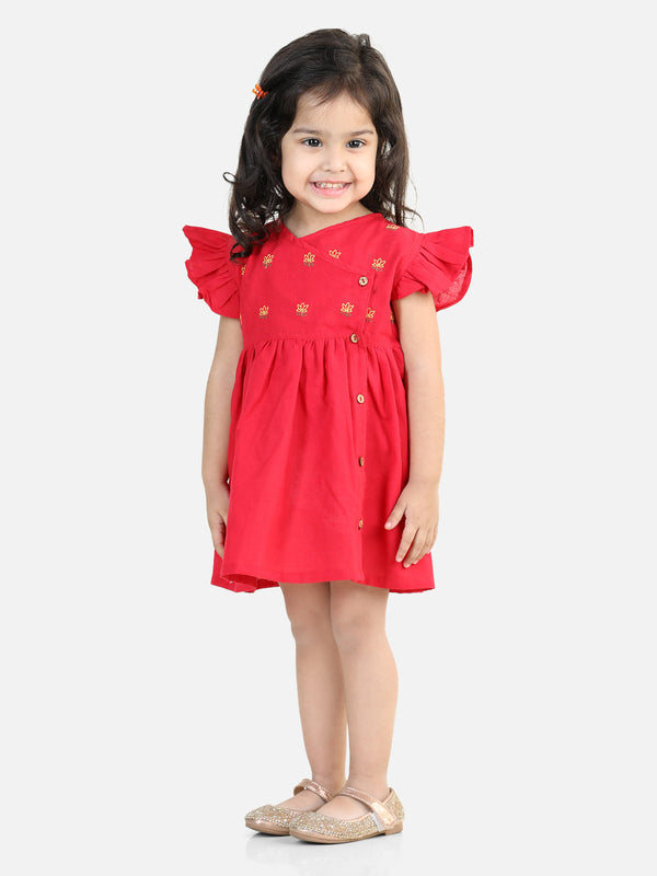 100% Cotton   Lotus Embroidery Frock and Dresses for Girls-Red | WOMENSFASHIONFUN.