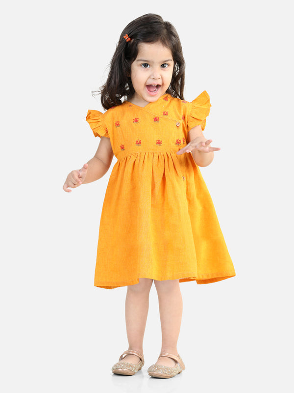 100% Cotton   Lotus Embroidery Frock and Dresses for Girls-Yellow | WOMENSFASHIONFUN.