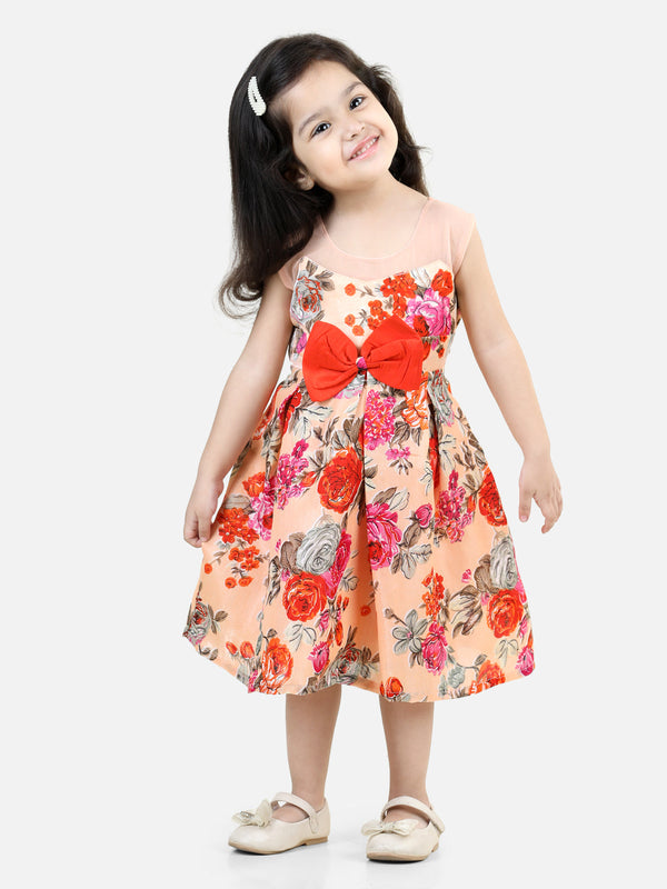 Round Neck Floral Print Party Frock and Dresses Orange | WOMENSFASHIONFUN.