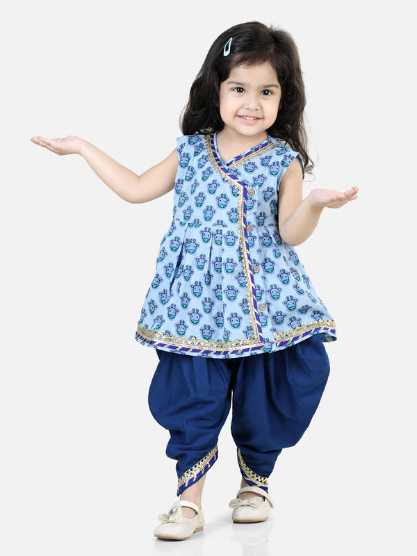 100% Cotton Indo western Printed Top with Dhoti For Girls- Blue | WOMENSFASHIONFUN.