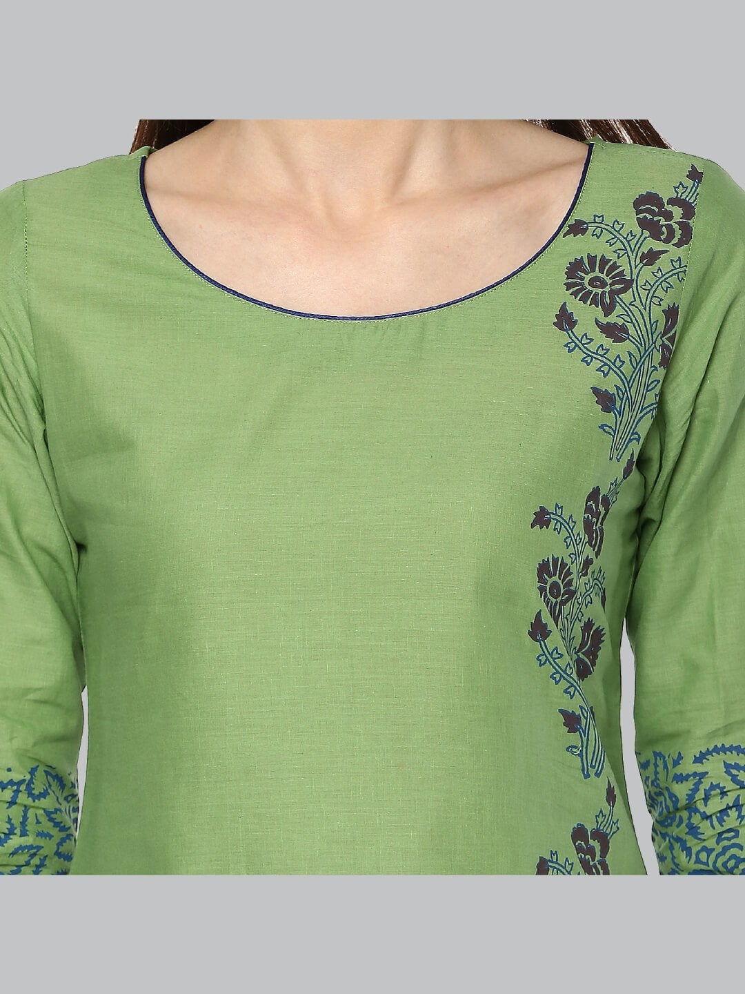 Pastel Green & Blue Ajrakh Hand Block Cotton Printed Straight Kurta - Inayat