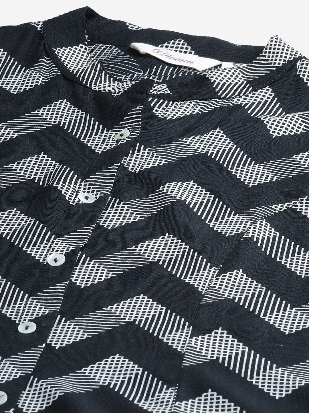 Black Rayon Zigzag Print Top