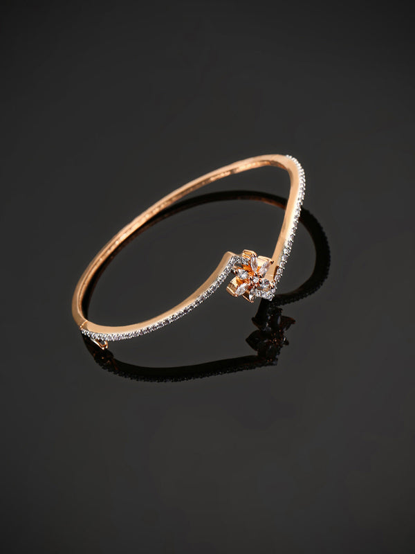 Rose Gold-Plated American Diamond Studded Bracelet in Floral Pattern | WOMENSFASHIONFUN