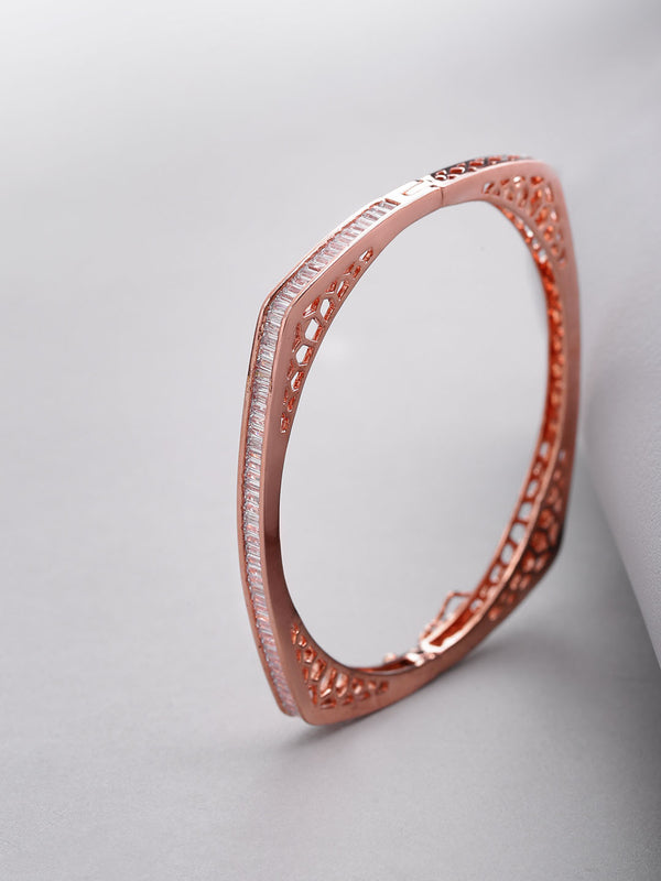 Rose Gold-Plated American Diamond Studded Bracelet in Square Shape | WOMENSFASHIONFUN