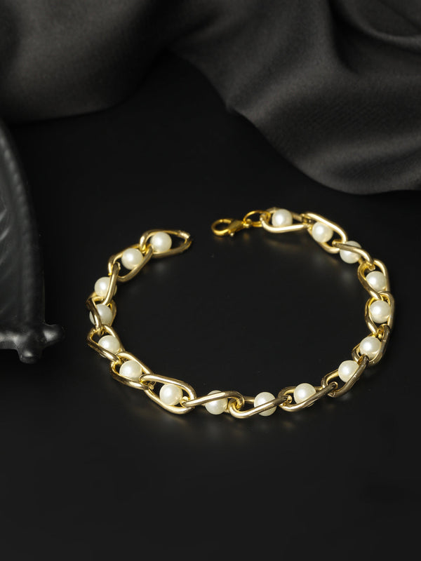 Pearl Gold Plated Linked Bracelet | WOMENSFASHIONFUN