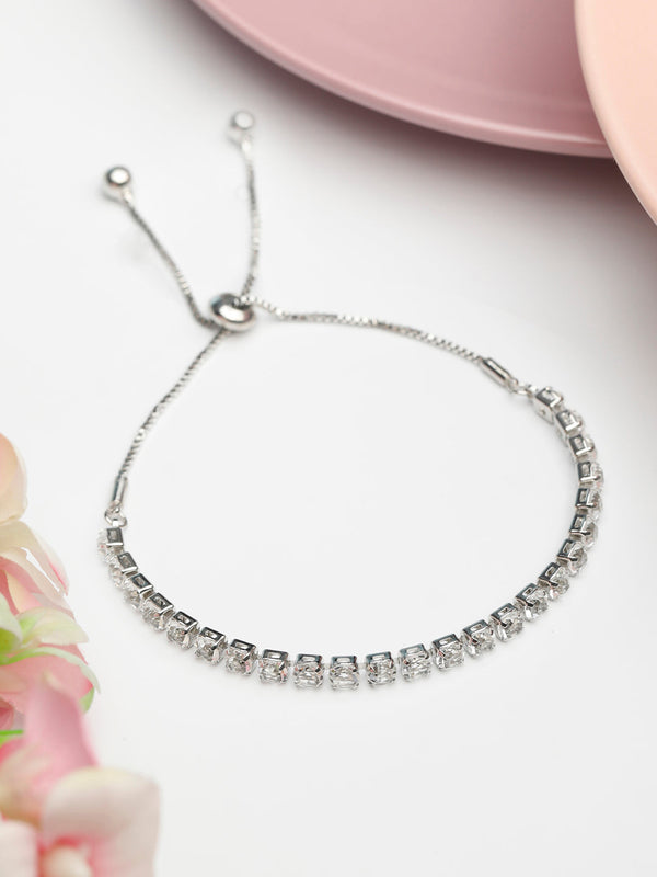 American Diamond Silver Plated Cubic Link Bracelet | WOMENSFASHIONFUN