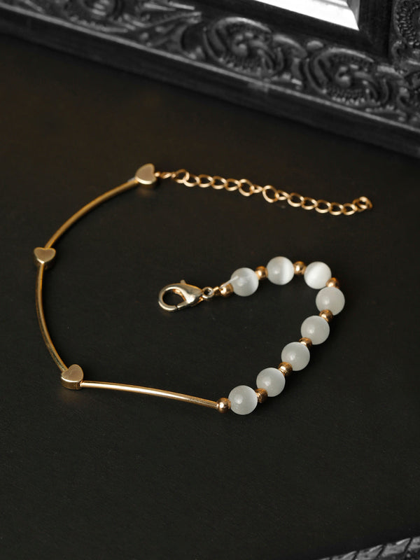 White Pearls Rose Gold Plated Link Bracelet | WOMENSFASHIONFUN