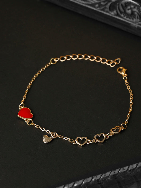 Red Stones Gold Plated Heart Link Bracelet | WOMENSFASHIONFUN