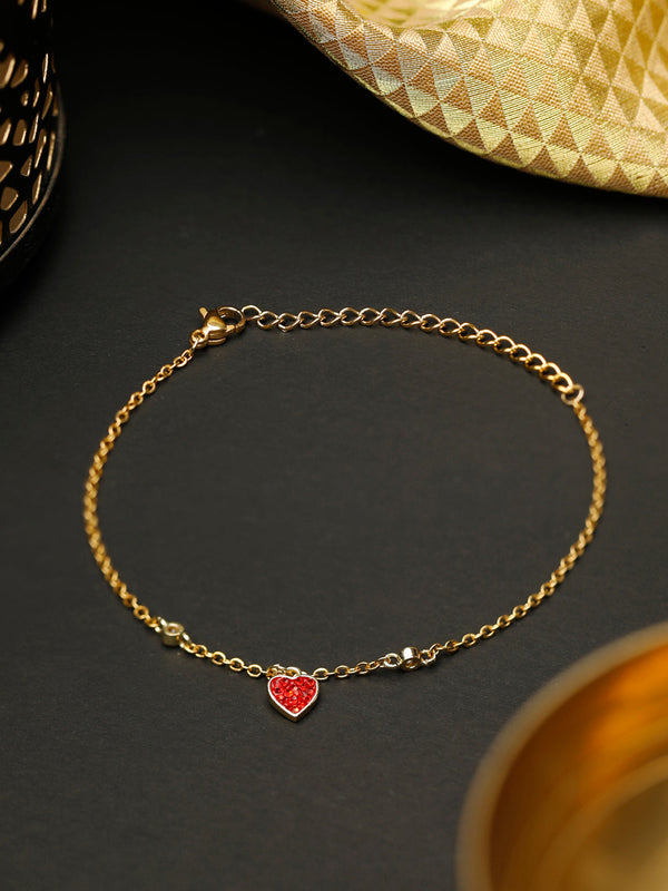 Red Stones Gold Plated Heart Link Bracelet | WOMENSFASHIONFUN
