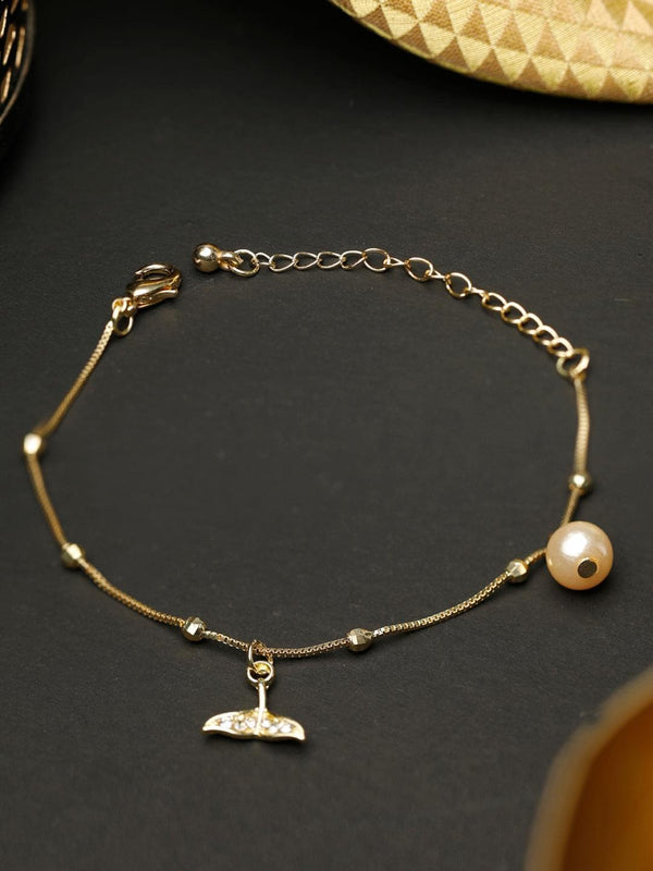 American Diamond Pearls Gold Plated Fishtail Link Bracelet | WOMENSFASHIONFUN