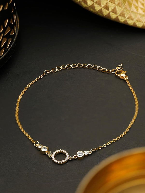 American Diamond Gold Plated Link Bracelet In Circle | WOMENSFASHIONFUN