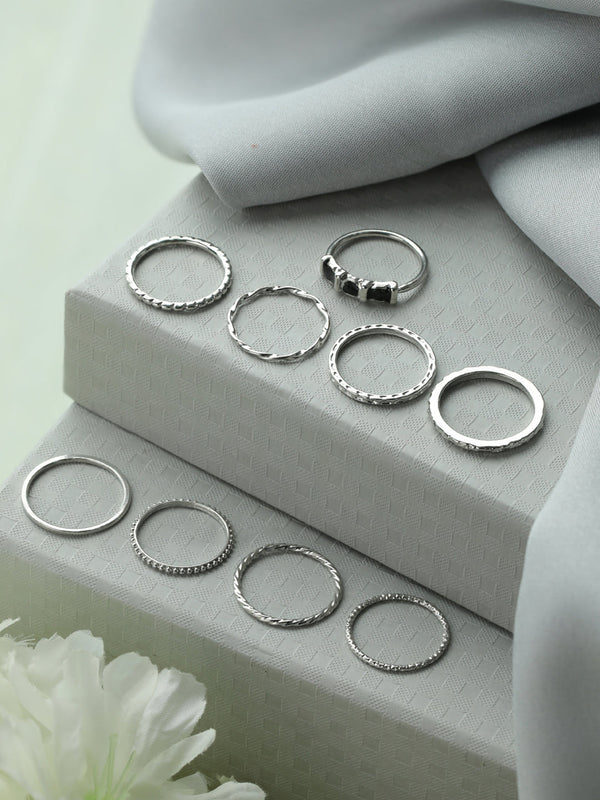 Fashionable Silver Plated Ring Set of 9 | WOMENSFASHIONFUN.