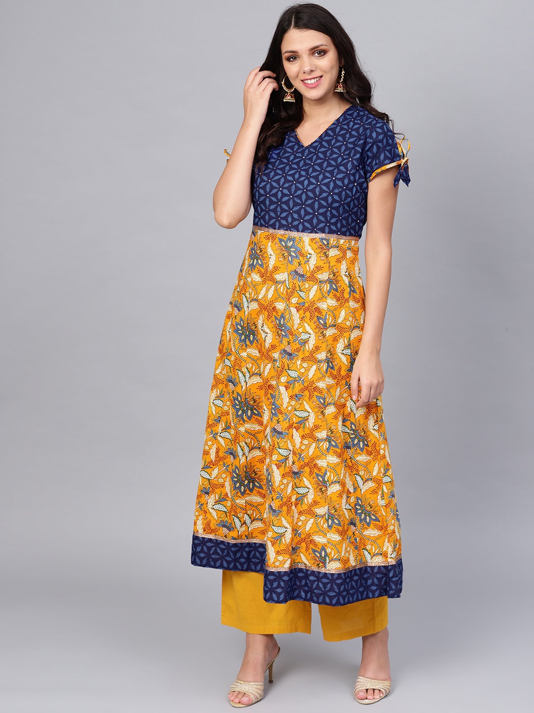 Gorgeous Blue And Mustard Anarkali