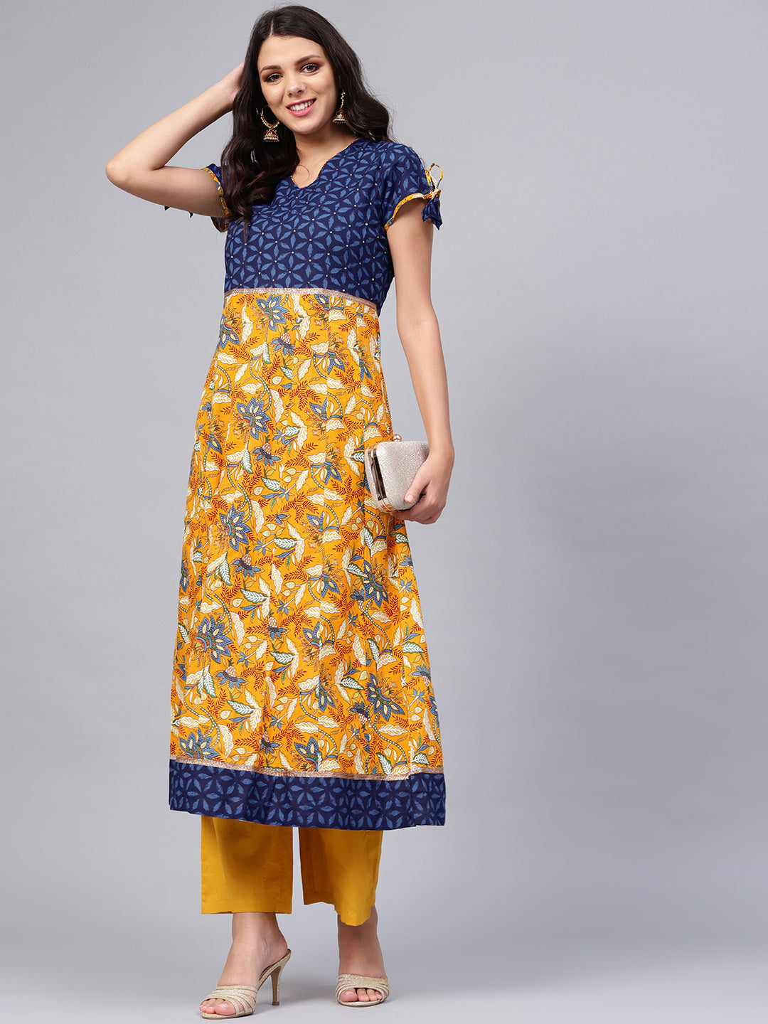 Gorgeous Blue And Mustard Anarkali