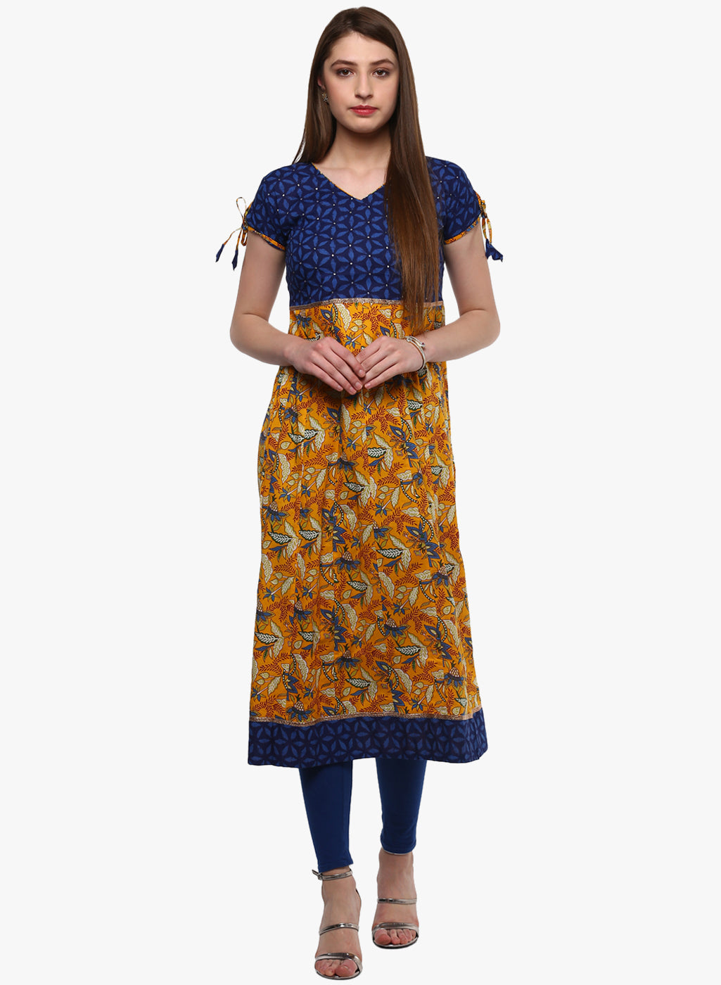 Gorgeous Blue And Mustard Anarkali Plus size