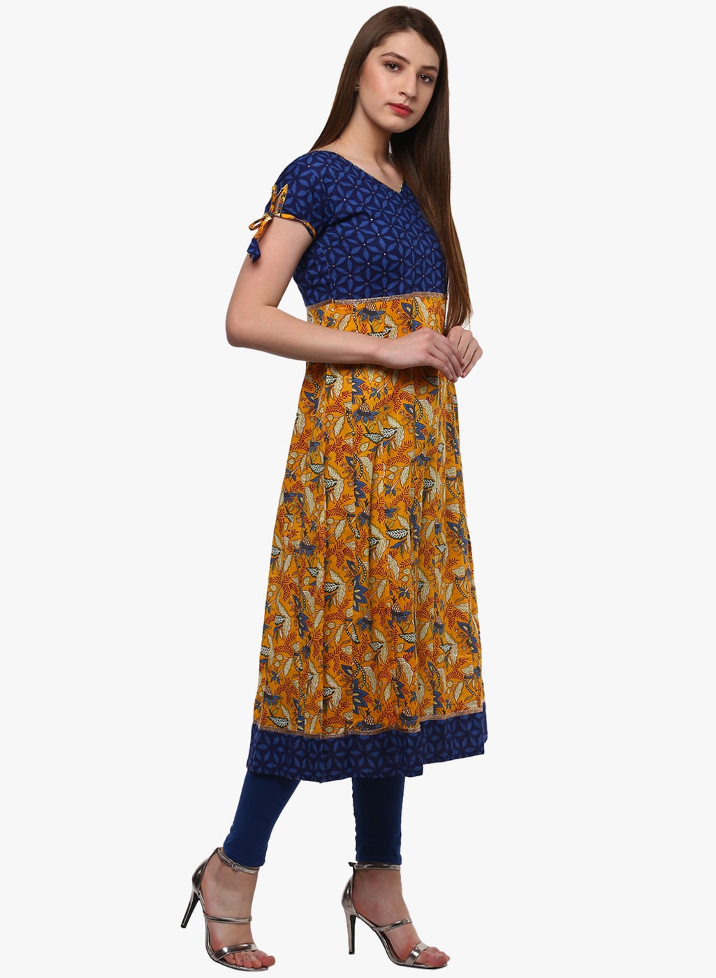 Gorgeous Blue And Mustard Anarkali Plus size
