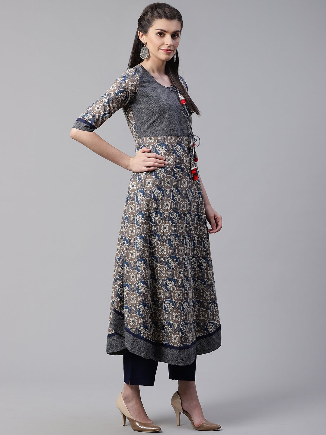 Blue And Grey Cotton Anarkali