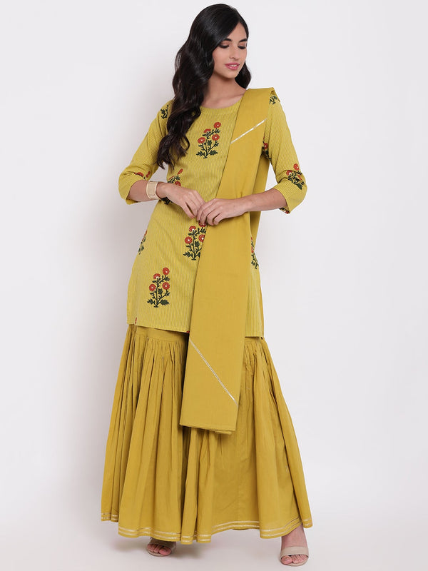 lemon yellow cotton sharara kurta set with dupatta Plus size | WOMENSFASHIONFUN