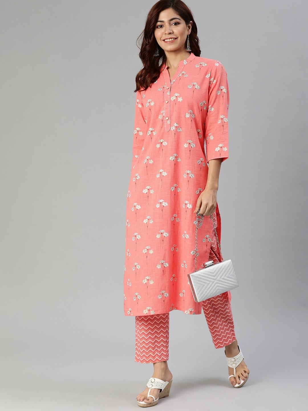 Pink Flower Cotton Suit Set Plus size