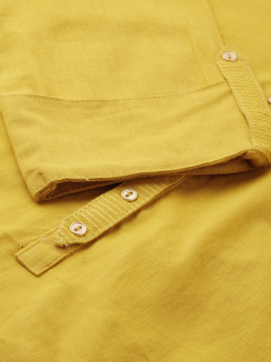 Yellow Solid Straight Roll up Sleeve Kurti