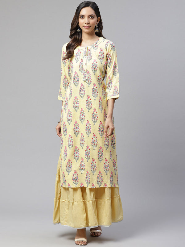 Yellow Rayon Printed Kurti Sharara Set Plus size | WOMENSFASHIONFUN